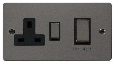Flat Plate Black Nickel Ingot 45A DP Switch + 13A Switched Plug Socket - SE Home
