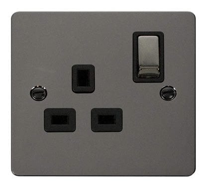 Flat Plate Black Nickel Ingot 1 Gang 13A DP Switched Plug Socket   