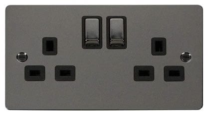 Flat Plate Black Nickel Ingot 2 Gang Twin Double 13A DP Switched Plug Socket - SE Home