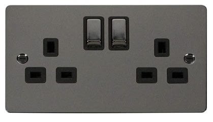 Flat Plate Black Nickel Ingot 2 Gang Twin Double 13A DP Switched Plug Socket   