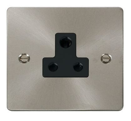 Flat Plate Satin Chrome 5A Round Pin Socket  - Black Trim