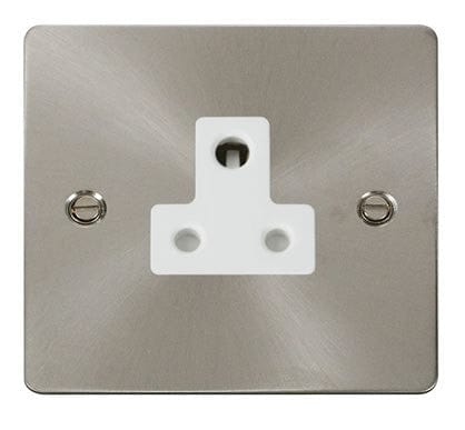 Flat Plate Satin Chrome 5A Round Pin Socket  - White Trim