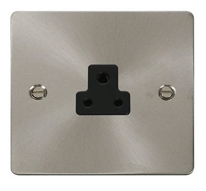 Flat Plate Satin Chrome 2A Round Pin Socket  - Black Trim