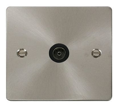 Flat Plate Satin Chrome 1 Gang Coaxial Socket - Black Trim - SE Home