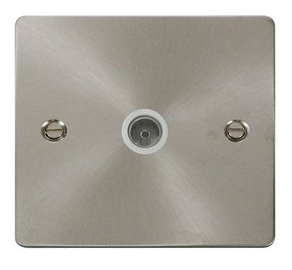 Flat Plate Satin Chrome 1 Gang Coaxial Socket  - White Trim