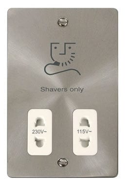 Flat Plate Satin Chrome 115/230v Shaver Socket - White Trim