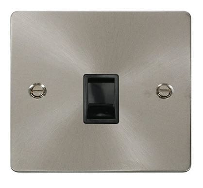 Flat Plate Satin Chrome Single Rj11 Socket - Black Trim - SE Home