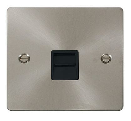 Flat Plate Satin Chrome Single Telephone Socket Master  - Black Trim