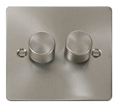 Flat Plate Satin Chrome 2 Gang 2 Way 400w Dimmer Light Switch