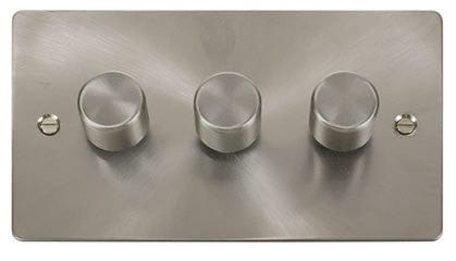 Flat Plate Satin Chrome 3 Gang 2 Way 400w Dimmer Light Switch - SE Home