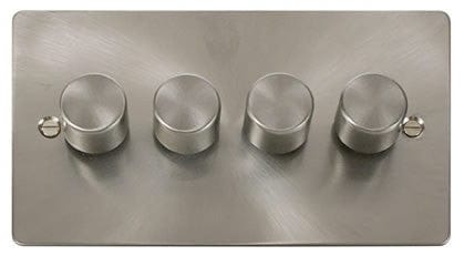 Flat Plate Satin Chrome 4 Gang 2 Way 400w Dimmer Light Switch - SE Home