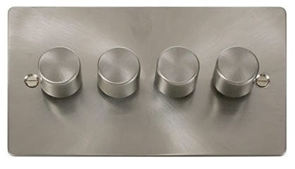 Flat Plate Satin Chrome 4 Gang 2 Way 400w Dimmer Light Switch