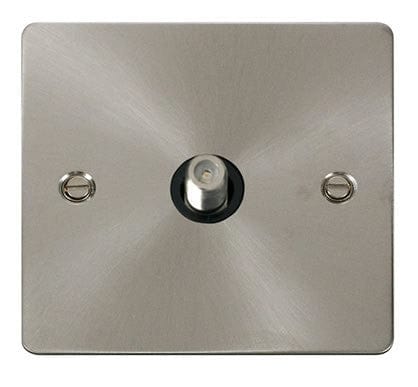 Flat Plate Satin Chrome 1 Gang Satellite Socket  - Black Trim