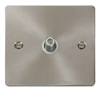 Flat Plate Satin Chrome 1 Gang Satellite Socket  - White Trim