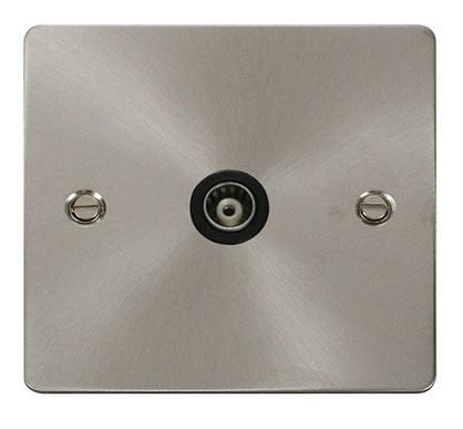 Flat Plate Satin Chrome 1 Gang Isolated Coaxial Socket - Black Trim - SE Home