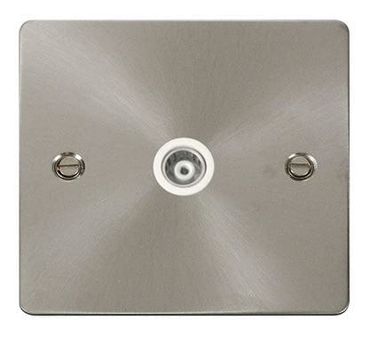 Flat Plate Satin Chrome 1 Gang Isolated Coaxial Socket  - White Trim