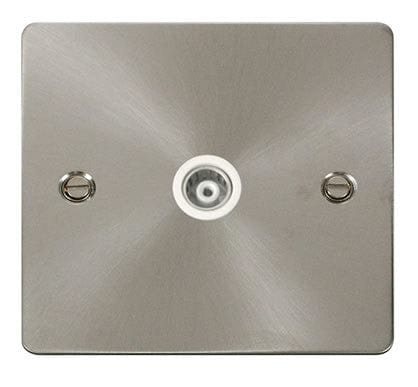 Flat Plate Satin Chrome 1 Gang Isolated Coaxial Socket - White Trim - SE Home