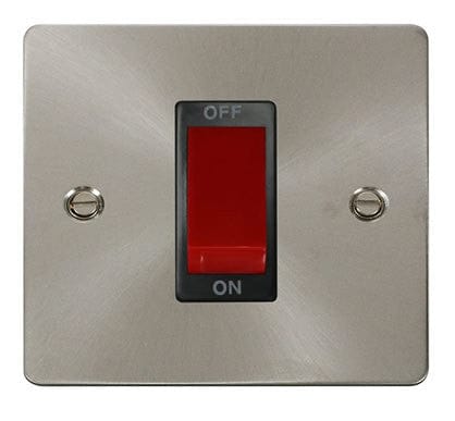 Flat Plate Satin Chrome 1 Gang 45A DP Switch  - Black Trim