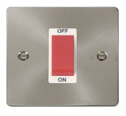 Flat Plate Satin Chrome 1 Gang 45A DP Switch - White Trim - SE Home