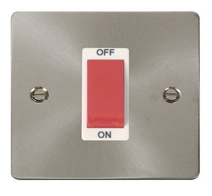 Flat Plate Satin Chrome 1 Gang 45A DP Switch  - White Trim