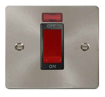 Flat Plate Satin Chrome 1 Gang 45A DP Switch + Neon  - Black Trim