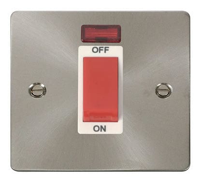 Flat Plate Satin Chrome 1 Gang 45A DP Switch + Neon  - White Trim