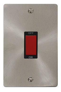 Flat Plate Satin Chrome 2 Gang 45A DP Switch  - Black Trim