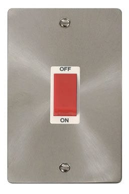Flat Plate Satin Chrome 2 Gang 45A DP Switch - White Trim - SE Home