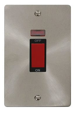 Flat Plate Satin Chrome 2 Gang 45A DP Switch + Neon - Black Trim - SE Home