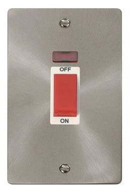 Flat Plate Satin Chrome 2 Gang 45A DP Switch + Neon - White Trim - SE Home