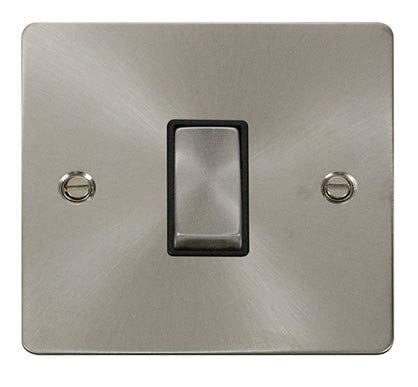 Flat Plate Satin Chrome Ingot 10AX 1 Gang 2 Way Light Switch  - Black Trim