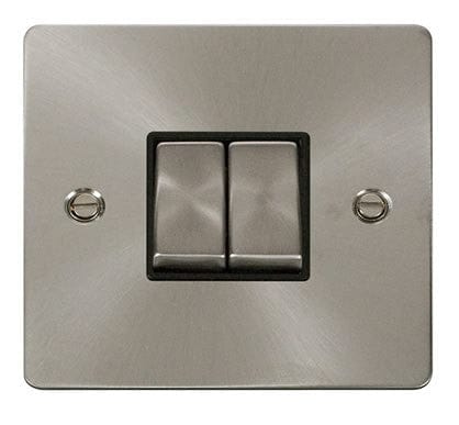 Flat Plate Satin Chrome Ingot 10AX 2 Gang 2 Way Light Switch - Black Trim - SE Home