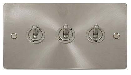 Flat Plate Satin Chrome 10AX 3 Gang 2 Way Toggle Light Switch - SE Home
