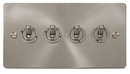 Flat Plate Satin Chrome 10AX 4 Gang 2 Way Toggle Light Switch - SE Home