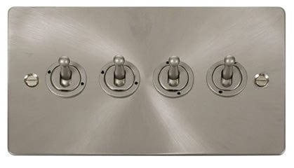 Flat Plate Satin Chrome 10AX 4 Gang 2 Way Toggle Light Switch