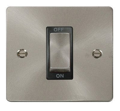 Flat Plate Satin Chrome Ingot 1 Gang 45A DP Switch - Black Trim - SE Home