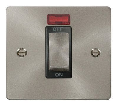 Flat Plate Satin Chrome Ingot 1 Gang 45A DP Switch With Neon - Black Trim - SE Home