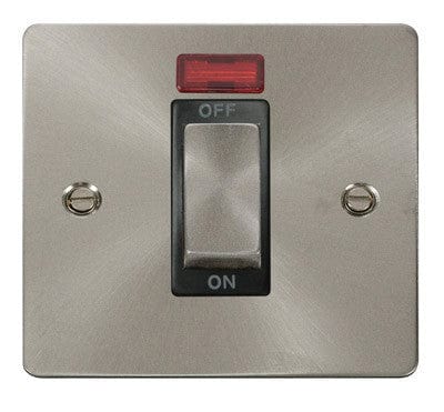 Flat Plate Satin Chrome Ingot 1 Gang 45A DP Switch With Neon - Black Trim