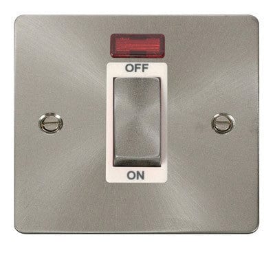 Flat Plate Satin Chrome Ingot 1 Gang 45A DP Switch With Neon - White Trim - SE Home