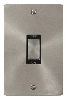 Flat Plate Satin Chrome Ingot 2 Gang 45A DP Switch - Black Trim