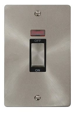 Flat Plate Satin Chrome Ingot 2 Gang 45A DP Switch With Neon - Black Trim - SE Home