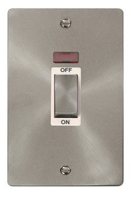 Flat Plate Satin Chrome Ingot 2 Gang 45A DP Switch With Neon - White Trim