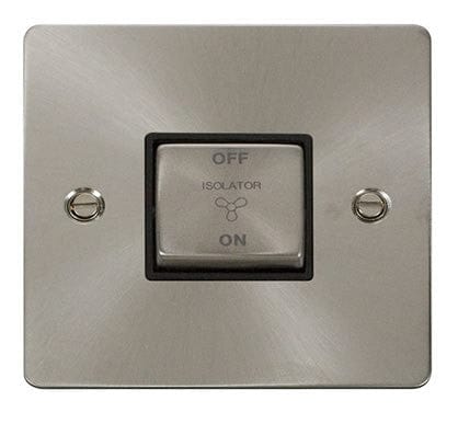 Flat Plate Satin Chrome Ingot 10A 3 Pole Fan Isolation Switch - Black Trim - SE Home