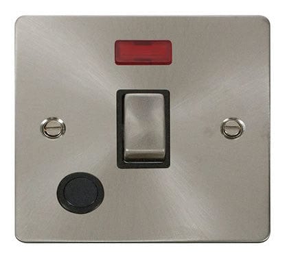 Flat Plate Satin Chrome Ingot 20A 1 Gang DP Switch + Flex  + Neon  - Black Trim