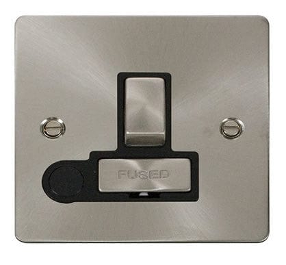 Flat Plate Satin Chrome Ingot 13A Switched Connection Unit + Flex - Black Trim - SE Home
