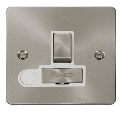 Flat Plate Satin Chrome Ingot 13A Switched Connection Unit  + Flex - White Trim