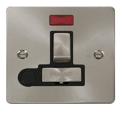 Flat Plate Satin Chrome Ingot 13A Switched Connection Unit  + Flex + Neon - Black Trim