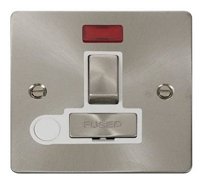 Flat Plate Satin Chrome Ingot 13A Switched Connection Unit + Flex + Neon - White Trim - SE Home