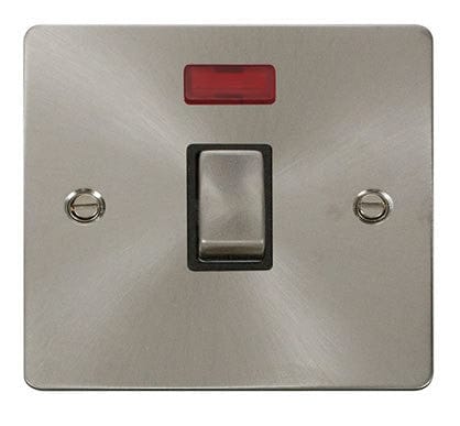 Flat Plate Satin Chrome Ingot 20A 1 Gang DP Switch + Neon - Black Trim - SE Home