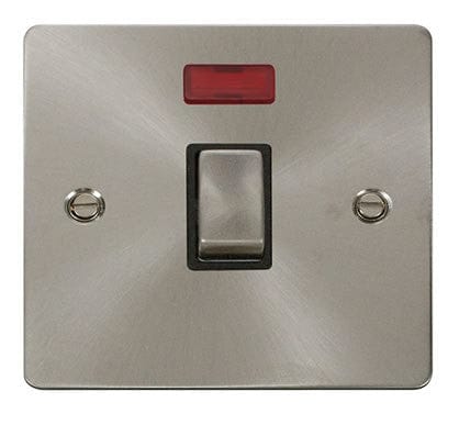 Flat Plate Satin Chrome Ingot 20A 1 Gang DP Switch  + Neon  - Black Trim